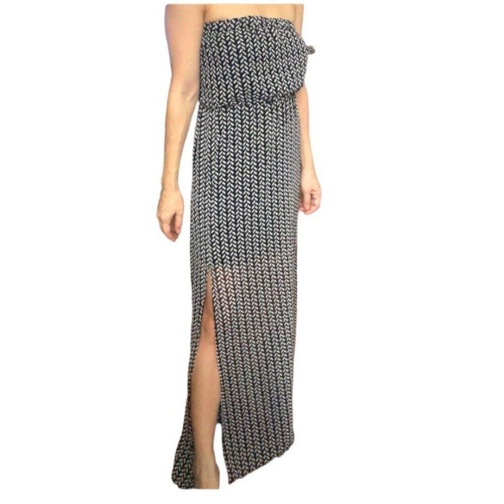 H&M divided maxi dress size 2 Strapless Black And White layer side split casual